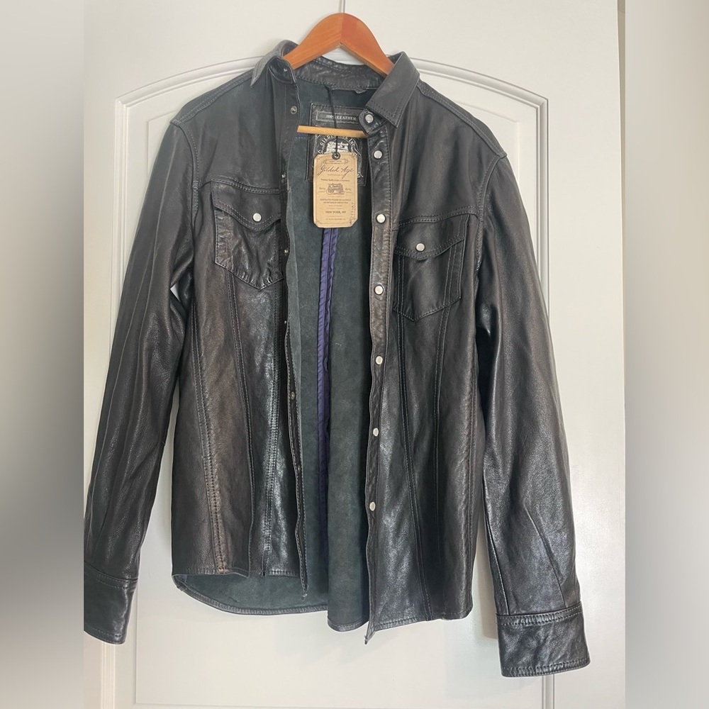 Vintage Gilded Age Men's Winslow Black Leather Jacket - Classic Button-Front